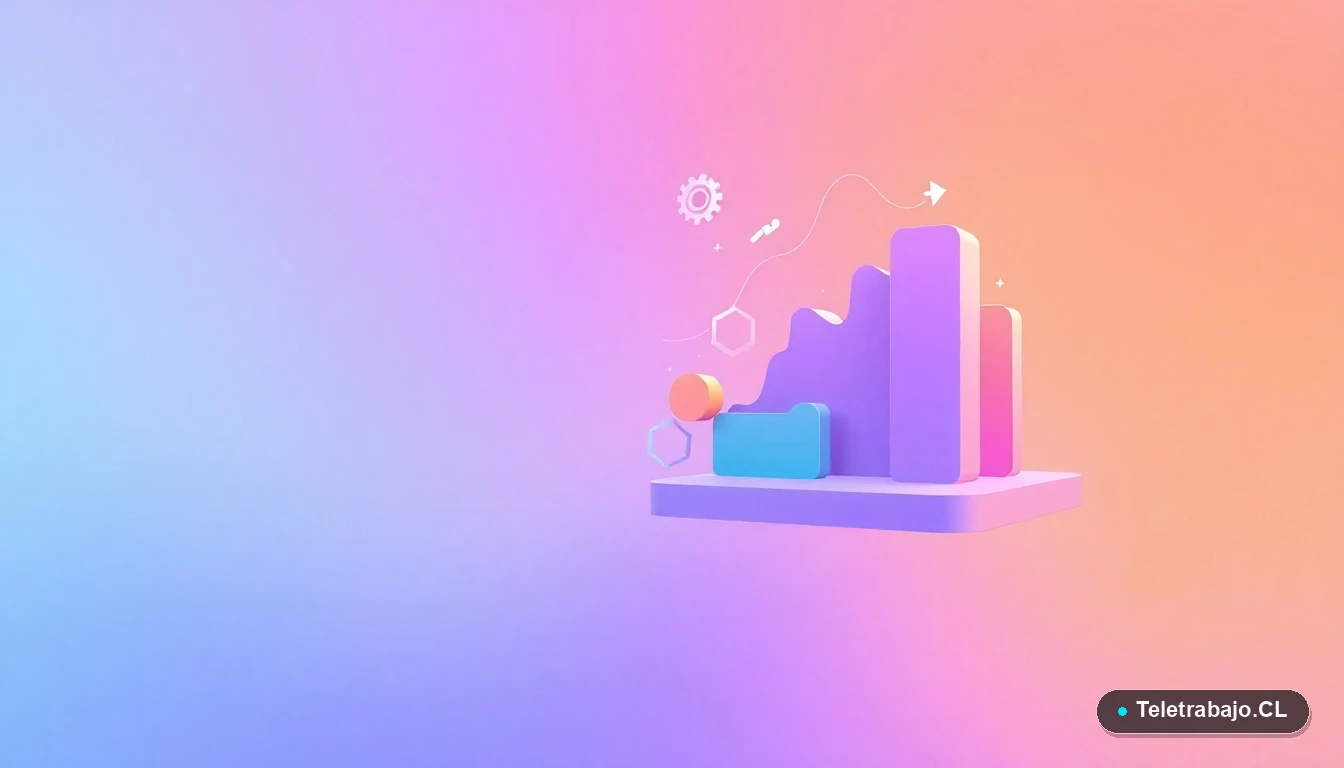 Elementos abstractos de interfaz de usuario tecnológica, con gráficos y engranajes flotantes en colores lavanda y durazno, sobre fondo degradado. Ilustración plana vectorial moderna.