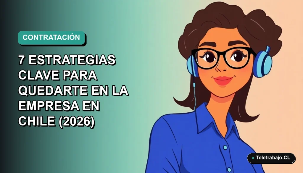 Ilustración vectorial plana de una mujer profesional chilena con blusa azul y lentes, sobre fondo degradado verde azulado, representando la transición de práctica profesional a contrato laboral.