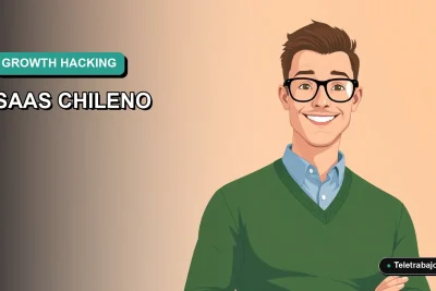 Ilustración vectorial plana de estilo premium que representa el éxito de un startup SaaS chileno, con un trabajador tech moderno y fondo minimalista.
