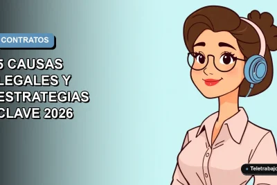 Ilustración vectorial plana de una trabajadora remota chilena, estilo Corporate Memphis, con fondo degradado azul, sobre causas legales para cambio de contrato temporal a indefinido.