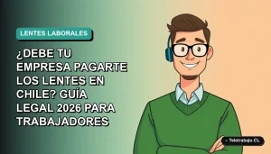 Ilustración vectorial plana de trabajador chileno con lentes, fondo gradiente azul verdoso, sobre derecho laboral a anteojos.