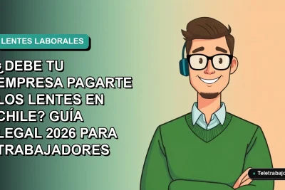 Ilustración vectorial plana de trabajador chileno con lentes, fondo gradiente azul verdoso, sobre derecho laboral a anteojos.