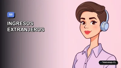 Ilustración vectorial plana de estilo premium que muestra a una mujer profesional chilena, representando la declaración de ingresos del extranjero ante el SII. Fondo con gradiente suave.