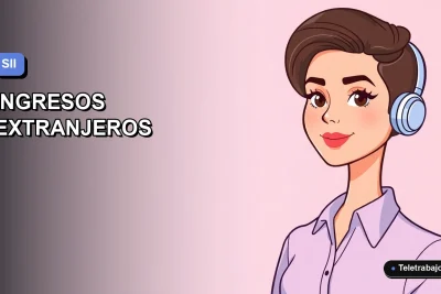 Ilustración vectorial plana de estilo premium que muestra a una mujer profesional chilena, representando la declaración de ingresos del extranjero ante el SII. Fondo con gradiente suave.