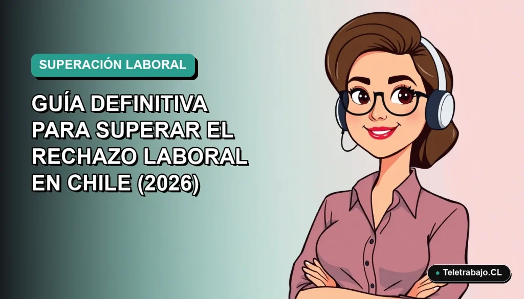 Ilustración plana vectorial de una mujer profesional chilena con expresión de confianza, fondo degradado azul verdoso.