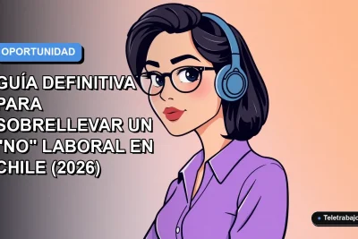 Ilustración vectorial plana de una mujer profesional chilena con expresión resiliente, sobre fondo degradado azul y gris. Concepto de superación tras un no en una entrevista de trabajo.