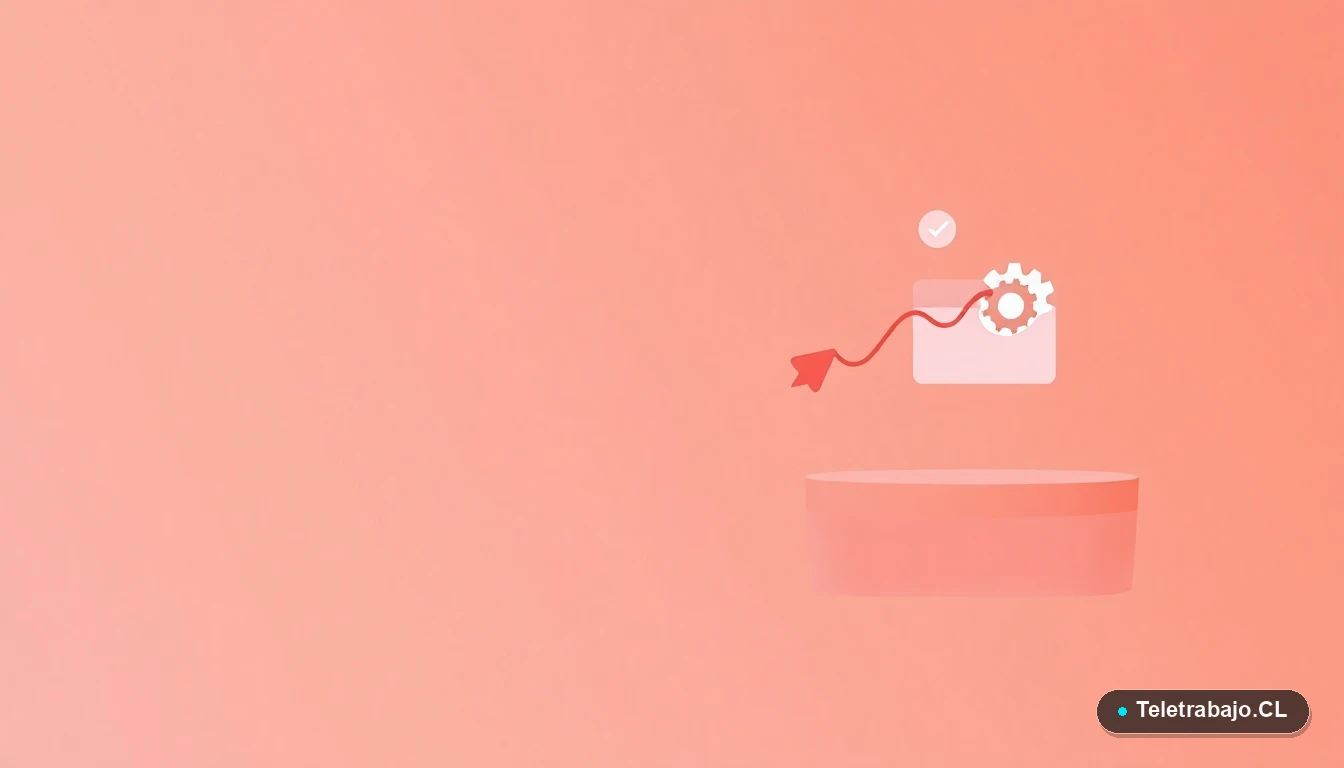 Ilustración abstracta de interfaz de usuario con gráficos y iconos flotantes en tonos coral, sobre fondo degradado melocotón. Representa el análisis y la reorganización tras un feedback laboral.