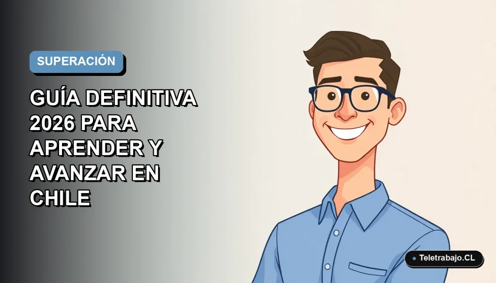 Ilustración plana vectorial de un hombre profesional chileno sonriendo, con camisa azul y lentes, sobre un fondo degradado azul y gris. Espacio negativo a la izquierda.