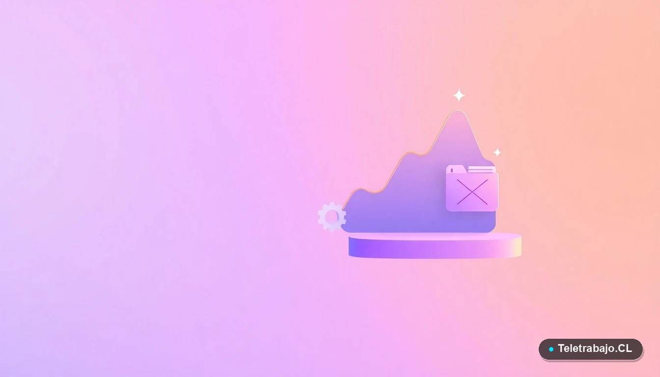 Ilustración abstracta de interfaz tecnológica con gráficos y iconos flotantes en colores lavanda y durazno, sobre un fondo degradado claro. Concepto de crecimiento y datos.