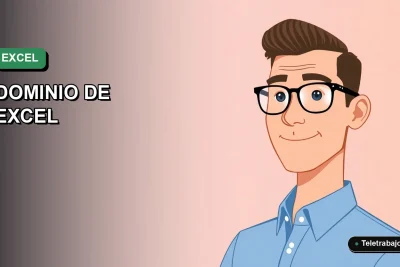Ilustración vectorial plana de un trabajador profesional masculino con camisa azul, destacando habilidades de Excel para un CV moderno. Fondo con gradiente suave.