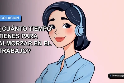 Ilustración plana vectorial de una trabajadora de oficina sonriente con blusa azul, sobre un fondo degradado azul y blanco, representando el derecho a pausa laboral en Chile.