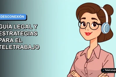 Ilustración plana corporativa de mujer chilena teletrabajando con ley de desconexión digital 2026 al fondo
