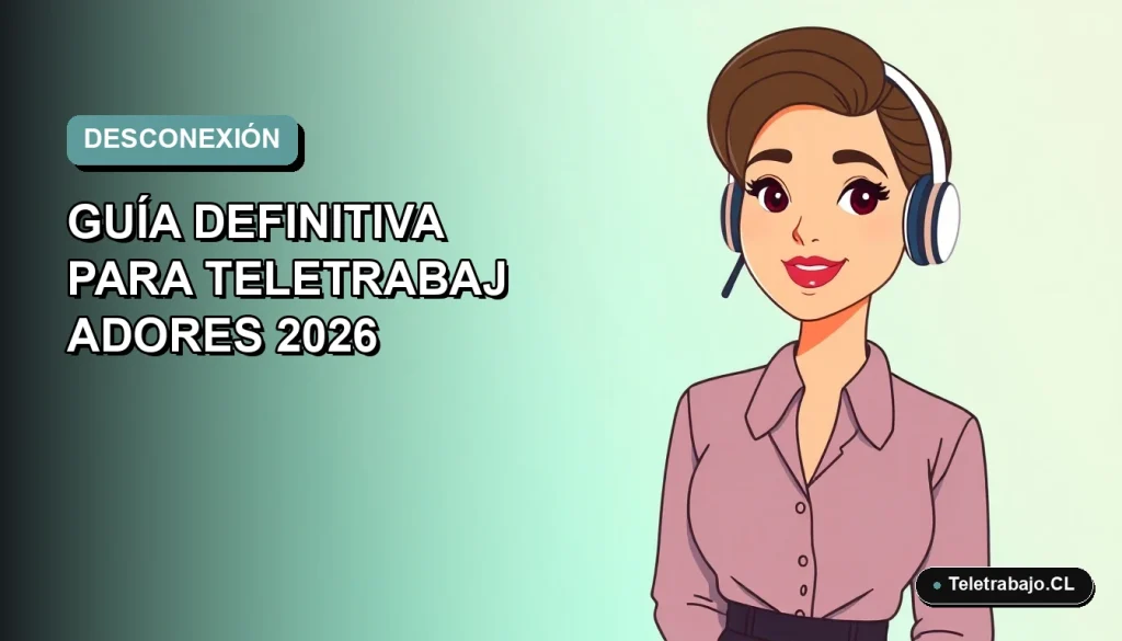 Ilustración vectorial plana de una mujer profesional chilena teletrabajando, con fondo degradado suave en tonos verdes azulados, representando el derecho a la desconexión digital.
