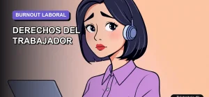 Ilustración vectorial plana de estilo premium que representa a una trabajadora en teletrabajo con expresión de agotamiento, sobre un fondo degradado suave, para artículo sobre derechos legales ante el burnout en Chile.