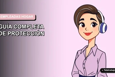 Ilustración plana corporativa de una trabajadora doméstica sonriente con fondo degradado lavanda, representando sus derechos laborales en 2026.