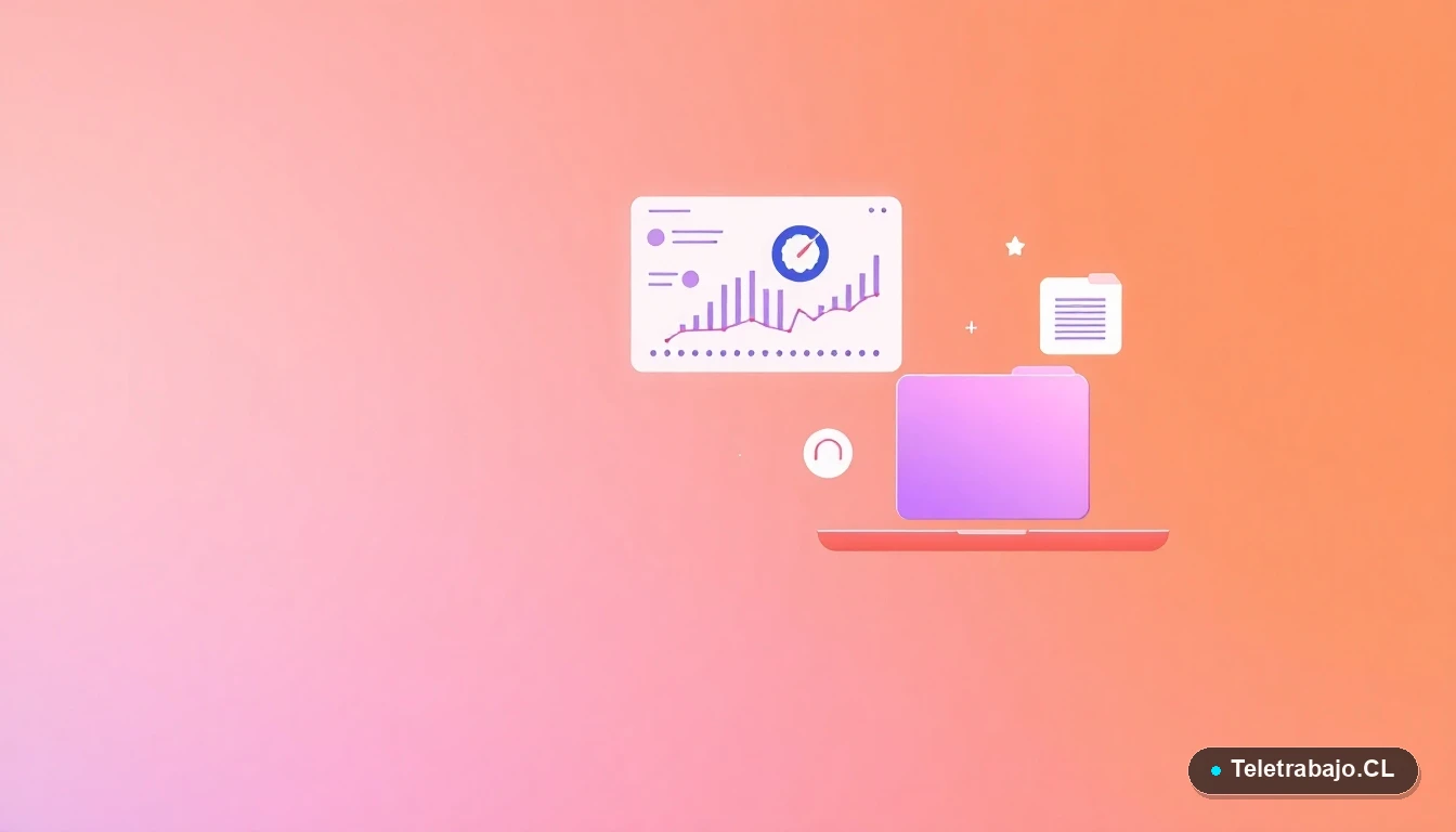 Elementos de interfaz de usuario abstractos y coloridos, como gráficos y engranajes flotantes, sobre un fondo degradado melocotón, simbolizando procesos y protecciones legales.