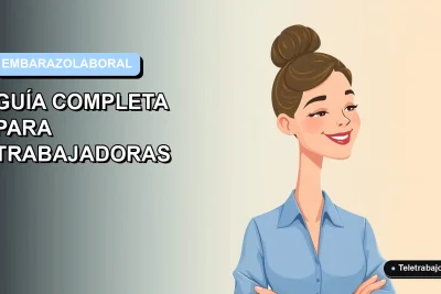 Ilustración vectorial plana de una trabajadora chilena feliz, con blusa azul y pelo recogido, sobre fondo degradado suave azul y blanco. Representa los derechos laborales de la mujer embarazada en Chile.