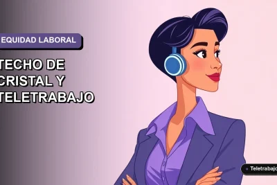 Ilustración vectorial plana de una mujer profesional chilena trabajando remotamente, con fondo degradado lila, representando desafíos laborales y techo de cristal.