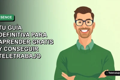 Ilustración vectorial plana de un trabajador masculino de teletrabajo con suéter verde, sobre un fondo degradado suave. Programa de formación web SENCE Chile 2026.