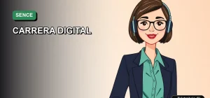 Ilustración vectorial plana premium de una profesional chilena sonriente, representando el programa de Desarrollo de Apps con SENCE 2026. Fondo con gradiente suave.