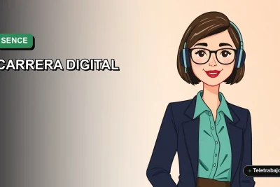 Ilustración vectorial plana premium de una profesional chilena sonriente, representando el programa de Desarrollo de Apps con SENCE 2026. Fondo con gradiente suave.