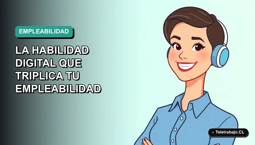 Ilustración vectorial plana de una mujer profesional chilena, estilo Corporate Memphis, con blusa azul y pelo corto, sobre fondo degradado verde azulado. Representa el desarrollo web y alta empleabilidad en 2026.