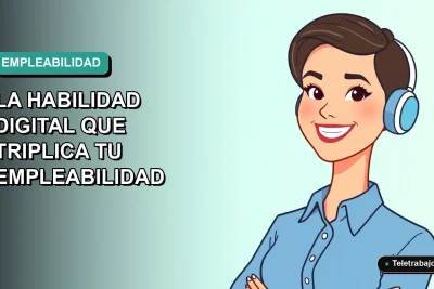 Ilustración vectorial plana de una mujer profesional chilena, estilo Corporate Memphis, con blusa azul y pelo corto, sobre fondo degradado verde azulado. Representa el desarrollo web y alta empleabilidad en 2026.