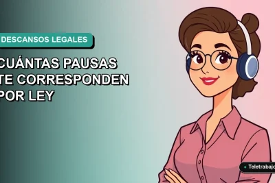 Ilustración plana corporativa de una trabajadora remota chilena sonriendo, con fondo degradado azul verdoso, representando el derecho a descansos en la jornada laboral.