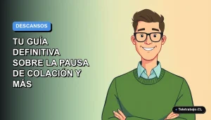 Ilustración plana corporativa de un trabajador hombre de teletrabajo en Chile, con fondo degradado azul y espacio negativo.