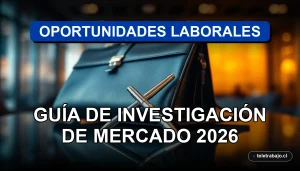 Guía de investigación de mercado para descubrir oportunidades de trabajo ocultas en Chile en el año 2026, concepto visual corporativo.