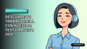 Ilustración plana vectorial de una mujer profesional de tecnología con blusa azul y corte bob, sonriendo, sobre fondo degradado suave azul verdoso. Espacio negativo a la izquierda.