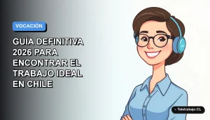 Ilustración vectorial plana de una mujer profesional chilena con blusa azul y lentes, sonriendo, sobre un fondo degradado azul y blanco. Espacio negativo a la izquierda.