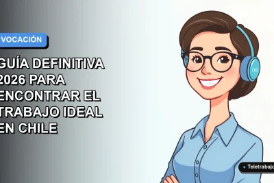 Ilustración vectorial plana de una mujer profesional chilena con blusa azul y lentes, sonriendo, sobre un fondo degradado azul y blanco. Espacio negativo a la izquierda.