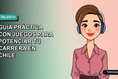 Ilustración plana vectorial de mujer profesional chilena sonriendo, con fondo degradado azul verdoso, concepto de desarrollo de carrera y habilidades.