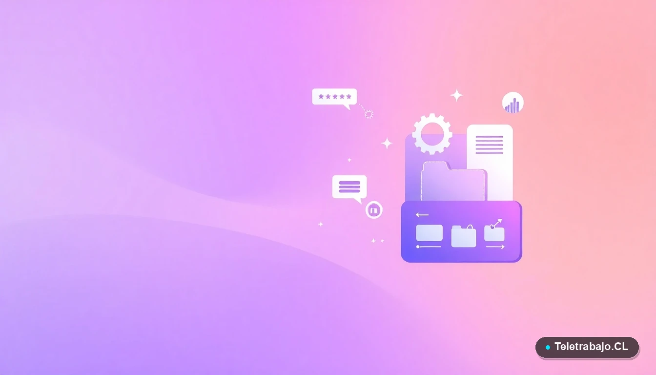 Composición abstracta de interfaz de usuario con gráficos y engranajes flotantes, estilo ilustración plana, fondo degradado lila, concepto de tecnología y desarrollo de habilidades.