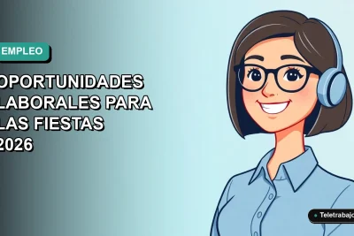 Ilustración vectorial plana de una mujer profesional chilena sonriente, con blusa azul, en fondo degradado verde azulado, representando la baja del desempleo y oportunidades laborales para fiestas.