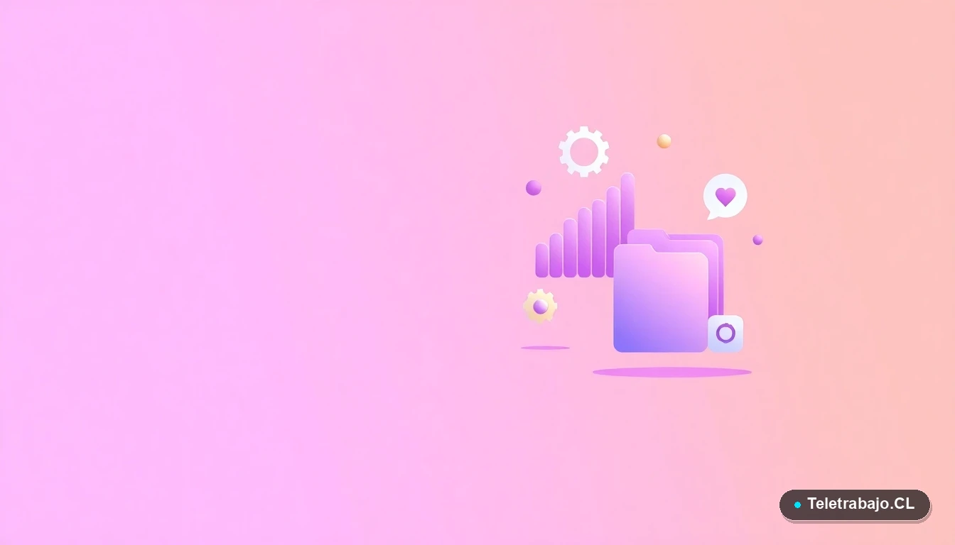 Composición abstracta de interfaz de usuario con gráficos y engranajes flotantes en tonos lavanda y durazno, ilustración plana para artículo sobre competitividad laboral y tecnología.