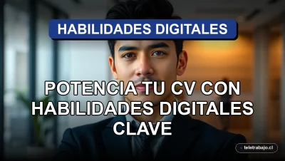 Portada profesional para artículo sobre desempleo y habilidades digitales en Chile 2026, con un ejecutivo mirando a la cámara.