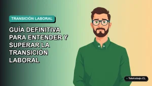 Ilustración vectorial plana de un trabajador masculino de tecnología en transición laboral, con fondo degradado azul verdoso.