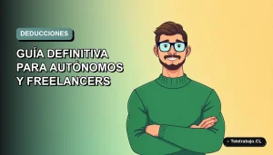 Ilustración plana vectorial de un hombre profesional autónomo con suéter verde, sobre un fondo degradado suave. Representa la deducción de gastos de comida para trabajadores independientes en Chile.