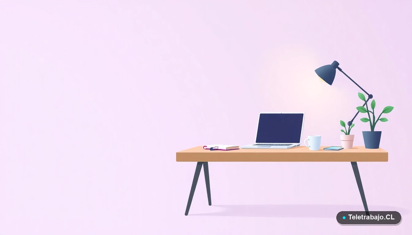 Escritorio moderno minimalista con laptop, cuaderno y taza de café, ilustración vectorial plana, concepto de espacio de trabajo profesional y renovado.