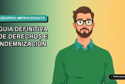 Ilustración vectorial plana de un trabajador masculino con suéter verde, sobre un fondo degradado azul verdoso, representando el despido improcedente en Chile.