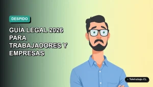 Ilustración vectorial plana de un trabajador masculino con camisa azul y expresión seria, sobre fondo degradado verde azulado, representando el despido por bajo rendimiento en Chile.