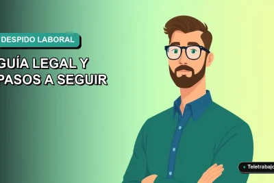 Ilustración vectorial plana de un trabajador masculino con camisa azul y suéter verde, sobre fondo degradado azul verdoso, representando despido laboral en Chile.