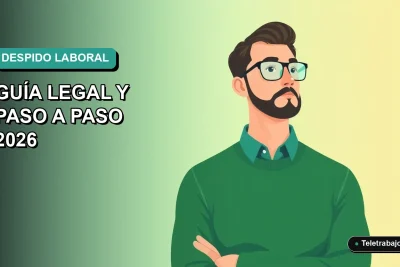 Ilustración vectorial plana de un trabajador masculino con suéter verde mirando pensativo, fondo degradado azul verdoso, concepto de despido laboral en Chile.