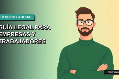 Ilustración vectorial plana de un trabajador masculino de tecnología con suéter verde, sobre fondo degradado azul verdoso, representando el concepto de despido disciplinario en Chile.