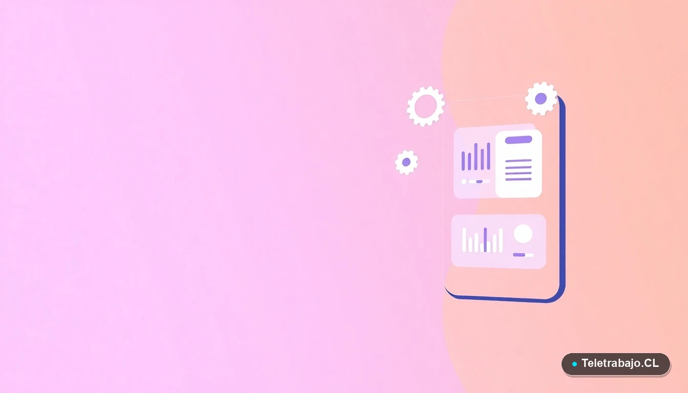 Elementos de interfaz de usuario abstractos como gráficos y engranajes, representando procesos de RRHH y desvinculación.