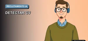 Ilustración vectorial plana y moderna de un trabajador remoto masculino, estilo Corporate Memphis, sobre un fondo degradado azul, representando el uso de inteligencia artificial en el reclutamiento de personal en Chile.