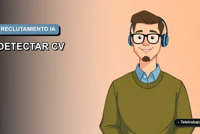 Ilustración vectorial plana y moderna de un trabajador remoto masculino, estilo Corporate Memphis, sobre un fondo degradado azul, representando el uso de inteligencia artificial en el reclutamiento de personal en Chile.