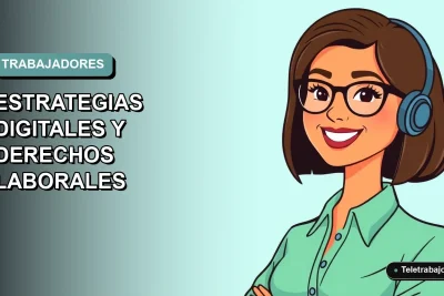 Ilustración vectorial plana de una trabajadora remota chilena sonriente, con fondo degradado azul verdoso, para el Día del Trabajador 2026.